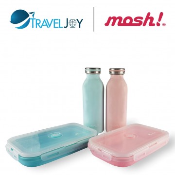 MOSH Vacuum S/Steel Bottles (450ml)+FREE Travel Joy Silicone Foldable Lunch Box  (1200ml) @ $40.90 UP $59.80 (Available in 2 colour-sets)