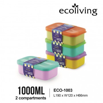 Eco-Living Microwaveable 2 Compartment Colourful Bento Lunch Box w/Fork & Spoon (1000ml) ECO-1003 UP $13.90