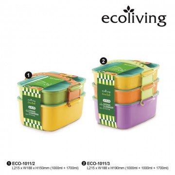 Eco-Living Microwaveable , Colourful Eco-Tiffin (Rectangle - 2 tier) ECO-1011/2. UP $15.90