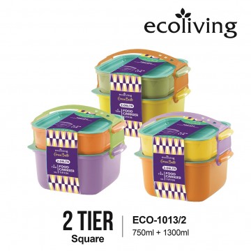 Eco-Living Microwaveable , Colourful Eco-Tiffin (Square - 2 tier) ECO-1013/2. UP $14.90