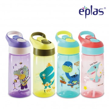 Eplas Kids Cartoon Water Bottle With Straw and Handle, 550ML, BPA Free (EBSP-550PP )  DINO range - Available in 4 colours