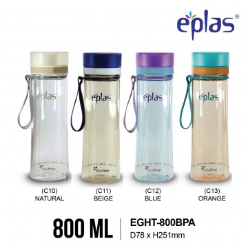 EPLAS EGHT 800ML, EASTMAN TRITAN, BPA-FREE WATER BOTTLE. LEAKAGE FREE  (CLEAR-4 COLOURS)