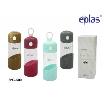 Eplas BPA-Free Glass Bottle with Silicone cover (500ml) - Available in 4 colours