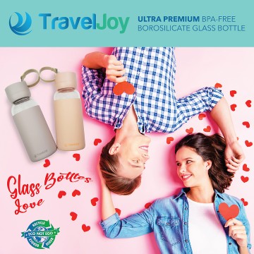 TRAVEL JOY GLASS BOTTLE WITH SILICONE SLEEVE (TWIN PACK) 2 FOR $15 (UP $41.80) SAVE $26.80