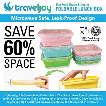 Travel Joy Eco Food Grade Silicone Foldable BPA-Free Lunch Box (800ml) Available in 3 colours