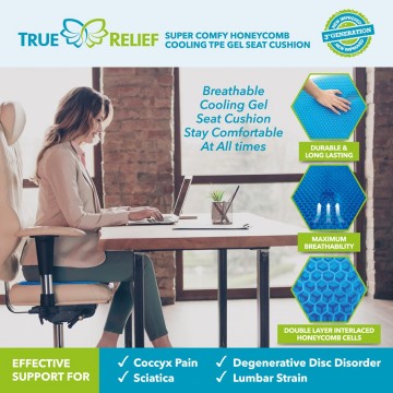 True Relief Honeycomb Cooling TPE Gel Seat Cushion  - Available in 2 colours (Ocean Blue & Coal Black)