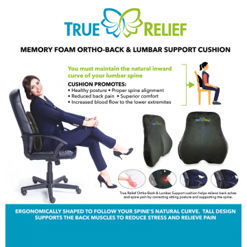 True Relief Memory Foam Ortho-Back & Lumbar Support (Available in 3 Colours)