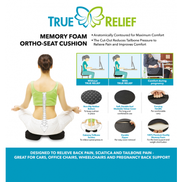True Relief Memory Foam Ortho- Seat Cushion (Available in 3 Colours)