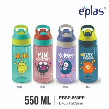 Eplas Kids Cartoon Water Bottle With Straw and Handle, 550ML, BPA Free (EBSP-550PP )  DINO range - Available in 4 colours